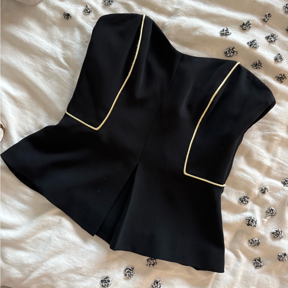 Strapless Elegant Black Women's Top with Gold Trim